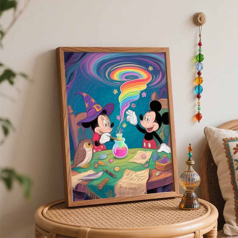 Disney magic wizard Mickey and Minnie digital oil painting art painting handmade diy home decorations