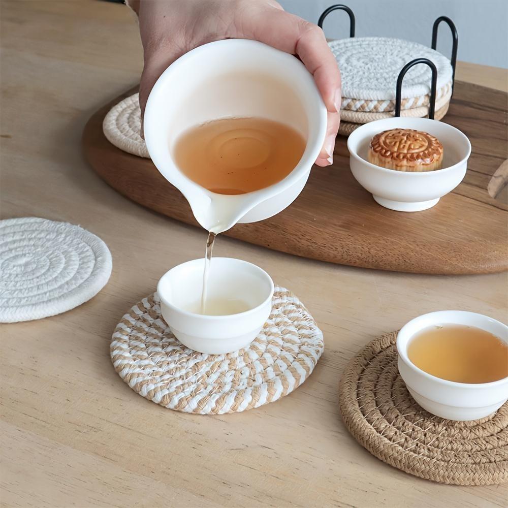 8-Piece Set Absorbent Drink Coasters, Minimalist Cotton Fabric Coasters with Non-Woven Lining for Coffee Table Home Decor Bar Housewarming Gift