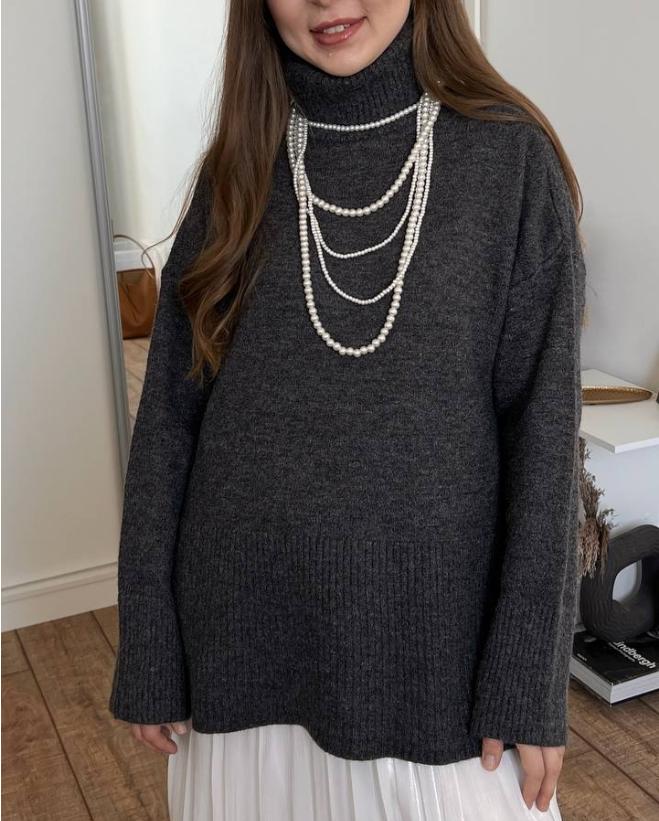 Winter High Neck Loose Sweater Women s Solid Color Pullover Knitted Sweater S 2500₽