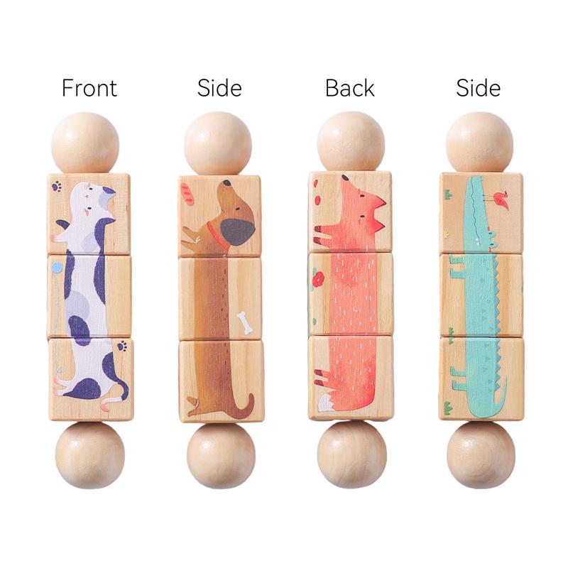 1Pc Baby Wooden Montessori Toys Cartoon Animal Crocodile Bear Rotate Block Rattle Puzzle Game Baby Food Grade Wooden Teether Toy