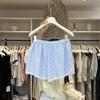 Dongdaemun Women's 2024 French Girlish Pink Lace-Trim Striped Wide-Leg Shorts