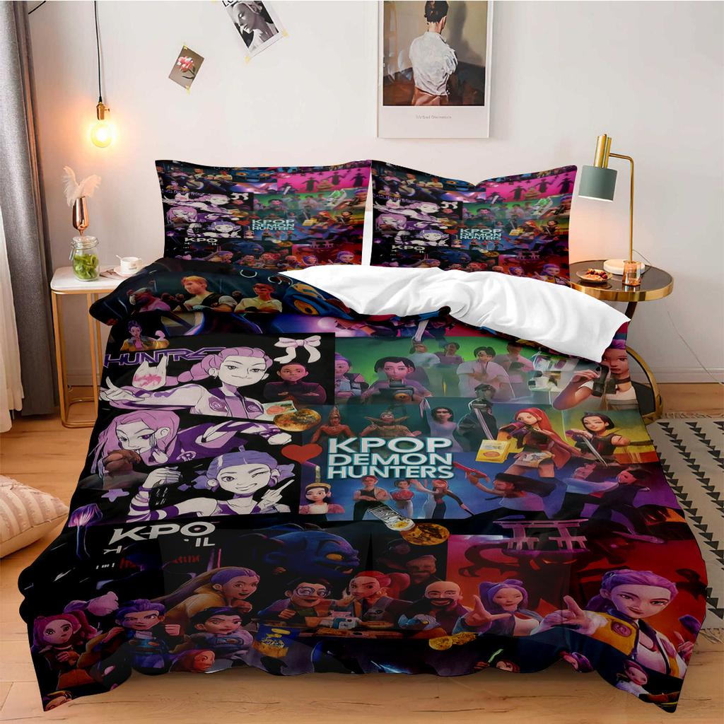 K-Pop Demon Hunter Beddding Set for Fans Kids Machine Washable Durable King Queen Twin Size for K-pop Girls Home Bedroom Decor