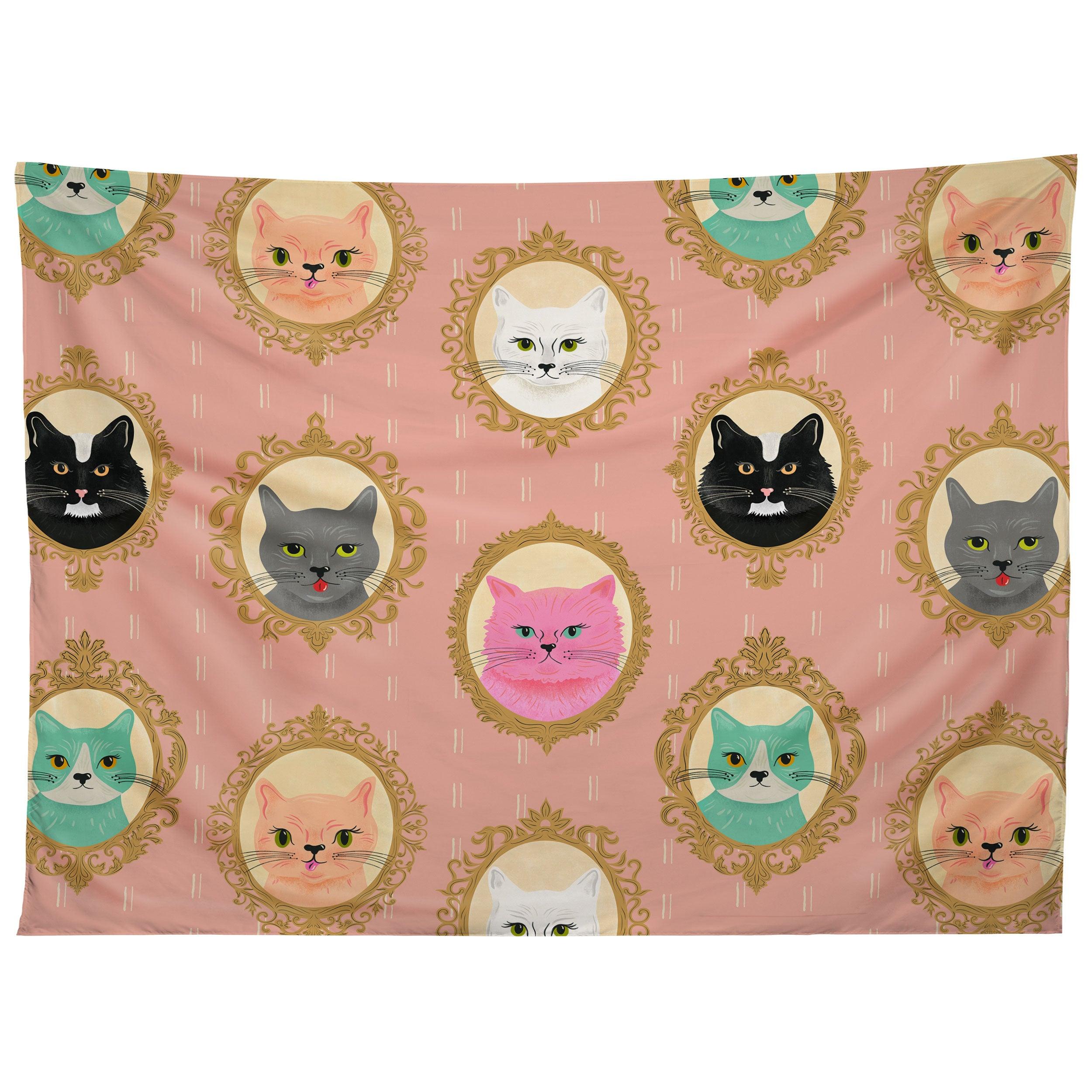 CAT CAMEOS CUTE KITTY PORTRAITS tapestry 75x100