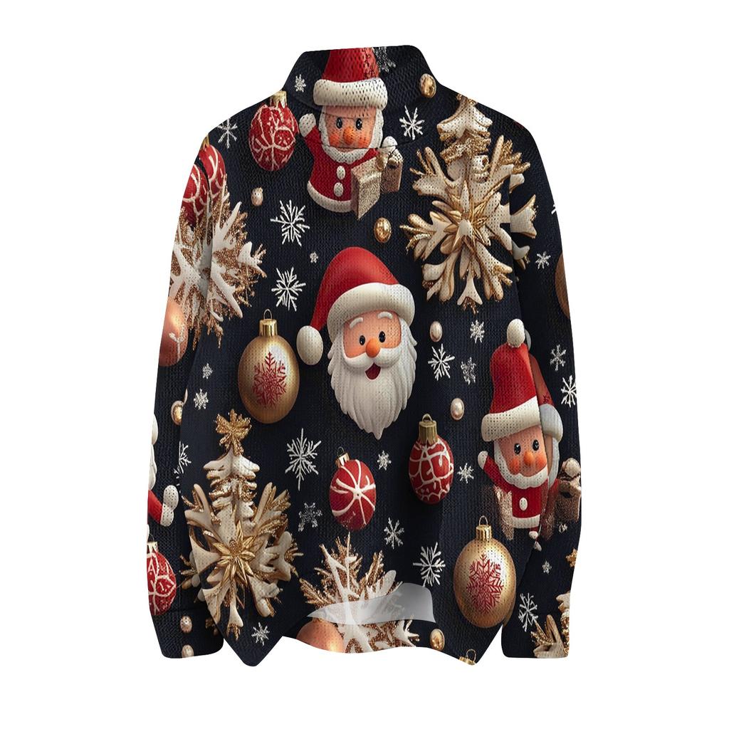 Women's Fashion Crew-neck Casual Long-sleeved Christmas Printed Turtleneck Knitted Top