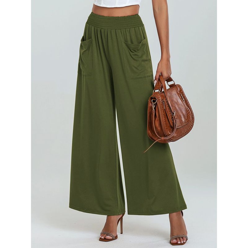 Elastic Waist, Large Pocket, Wide Leg Pants Elastic Waist with Pocket Loose Pants