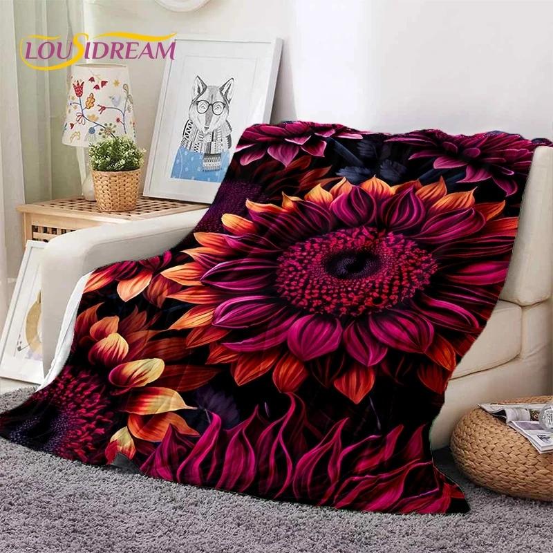 Traum Sonnenblumen Nordische Gänseblümchen Weiche Flanelldecke für Bett Schlafzimmer Sofa Picknick, Tagesdecke zum Zudecken Outdoor Freizeit Nickerchen Geschenk