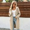 Women's Long Knit Cardigan with Hood - Long Sleeve Sweater Coat with Pockets