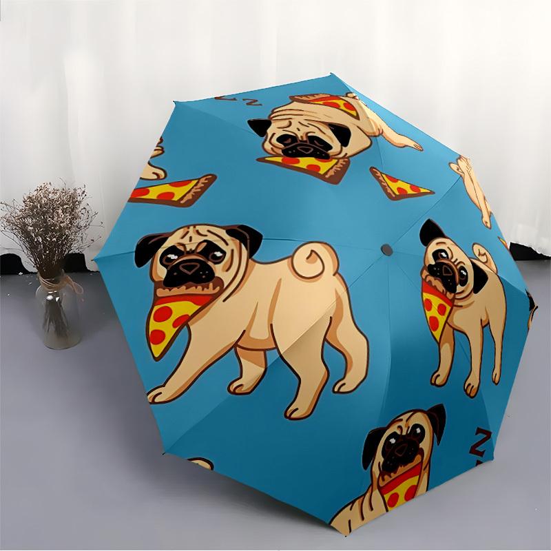1pc Cute Pug Design Automatic Open/Close Umbrella, Umbrella with cartoon Design, Portable Compact Umbrella for Men & Women, Good Holiday Gif