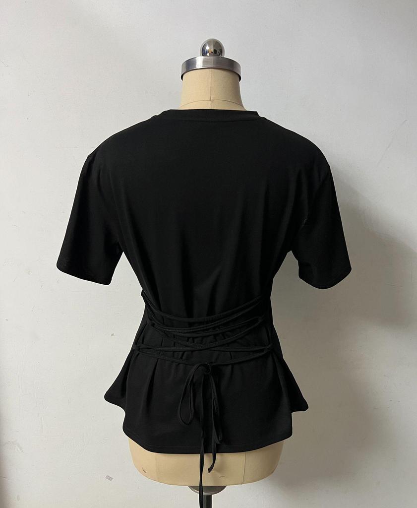 Women's Solid Color Cinched Waist Round Neck Cotton T-Shirt – Casual Short Sleeve Top (2026)