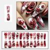 24 Pcs Flowers Press On Nail Medium Ballerinas Stick On Nail Glossy Artificial Nail Valentines Day False Nail
