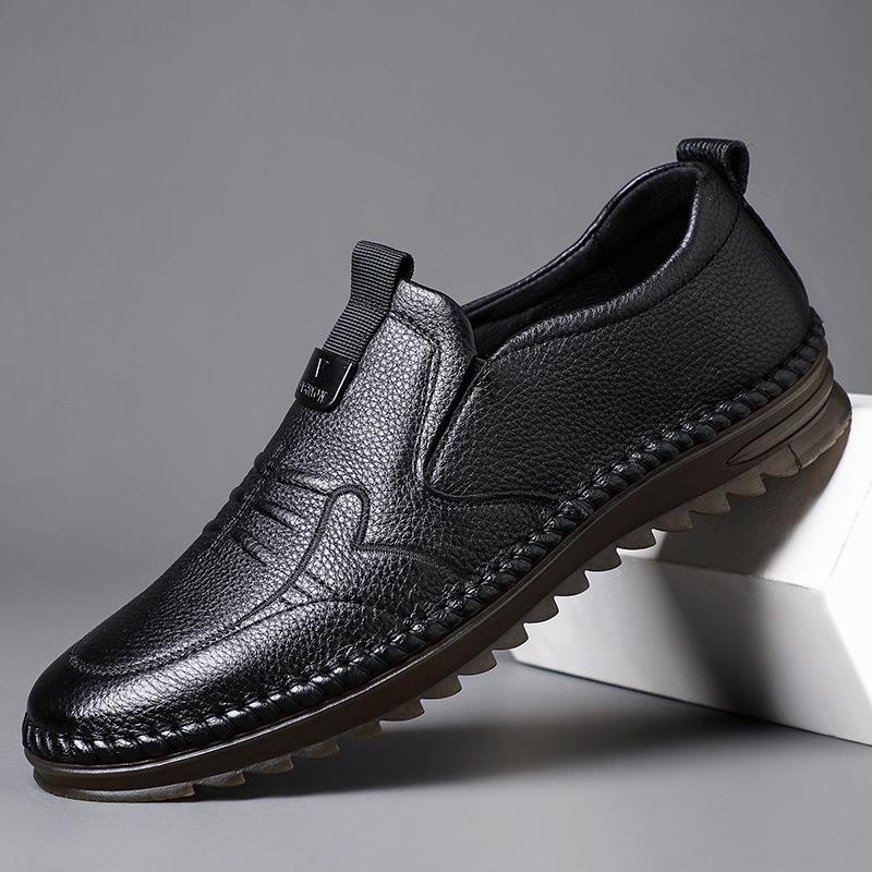 First layer cowhide summer men's casual leather shoes genuine leather soft sole soft surface single shoes men's dad breathable men's shoes