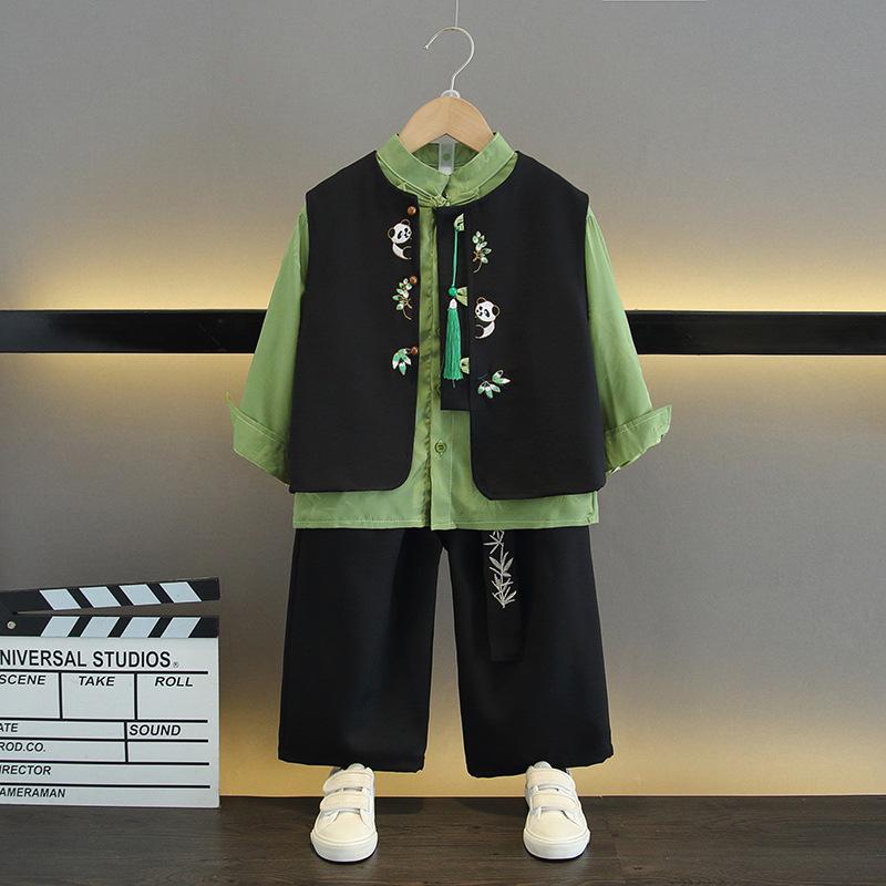 

Комплект-тройка для мальчиков в китайском стиле с пандой на весну/осень 2025 - Традиционный с длинным рукавом для детей 140 cm