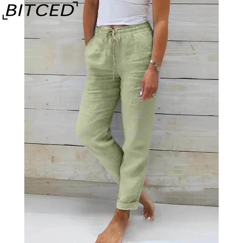 BITCED Damen Sommer Weitbein Elastischer Bund Hose Neun Punkte