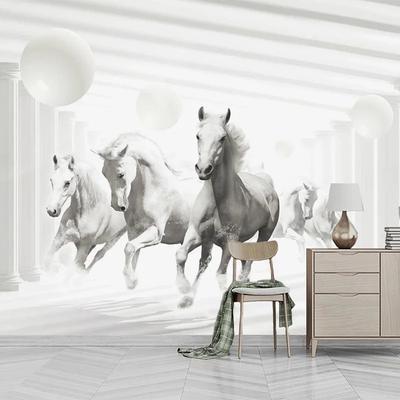 3d Stereo Space Expansion Mural White Horse Fresco Living Room Tv Sofa Bedroom Home Decor Wallpaper