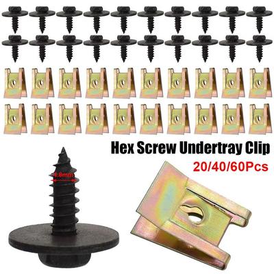 20/40/60Pcs with Screw Tapping Fastener Clip U-Type Nut/Screw Washers Durable Car Metal Screws
