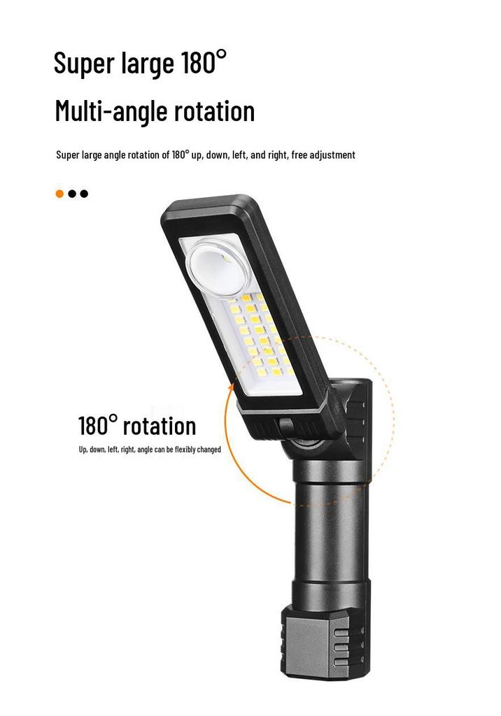 Dual-Sided COB Folding Work Light with Strong Magnet, High Brightness, and Emergency Flashlight Function