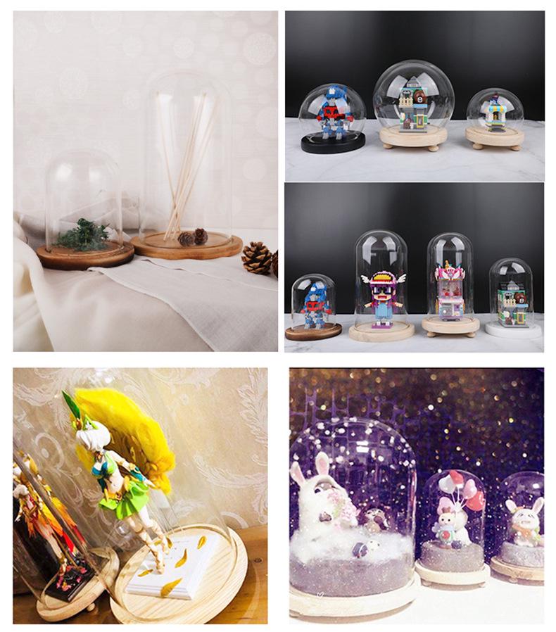 Transparent Dustproof Luminous Glass Cover for Preserved Flower Home Decoration Ornament