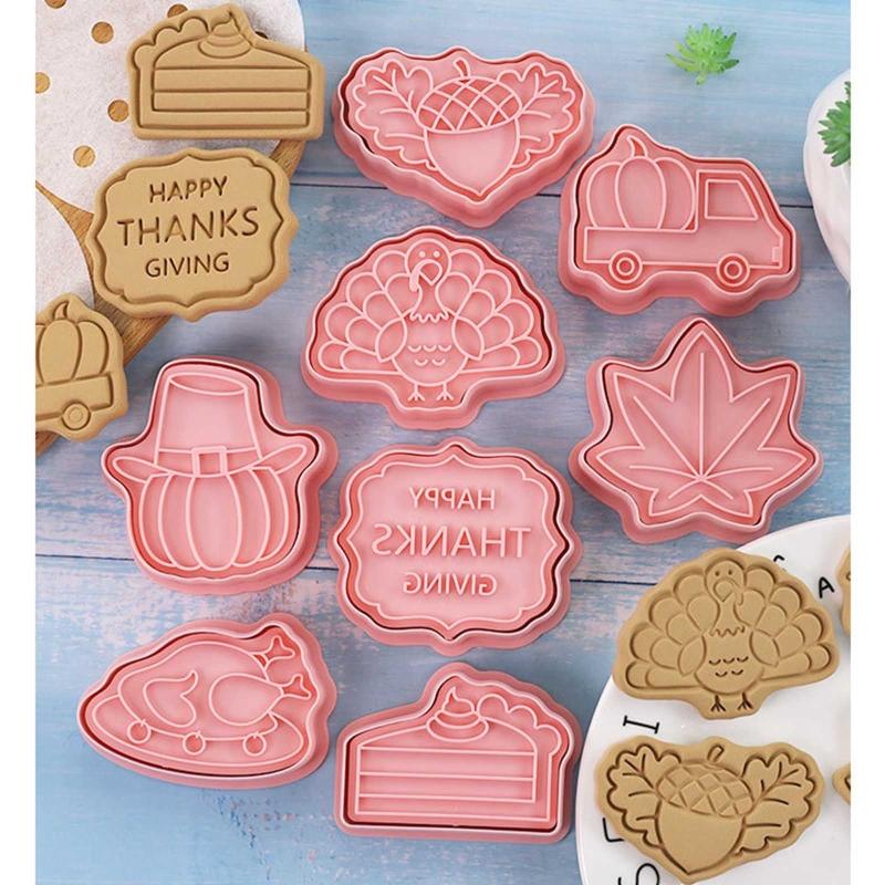 8 PCS Cookie Cutter Set Plastic Material Cutter Thanksgiving Series Biscuit Cutters Kitchen Baking Cookie Biscuit Gadget