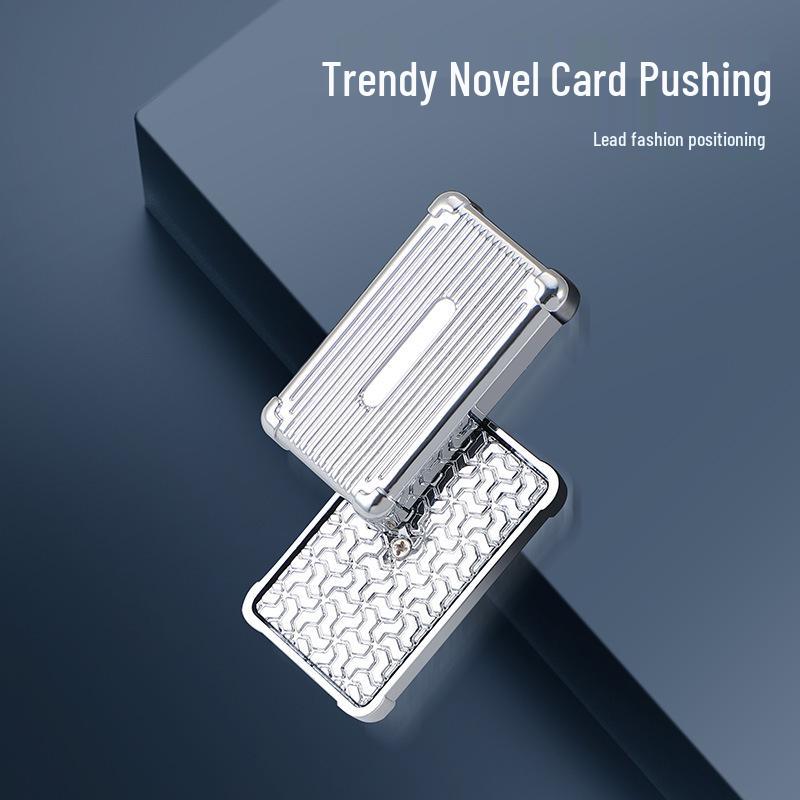 

All-Metal Suitcase-Shaped Push-Card Spinner: Compact Decompression Toy for Creative Play and Travel.