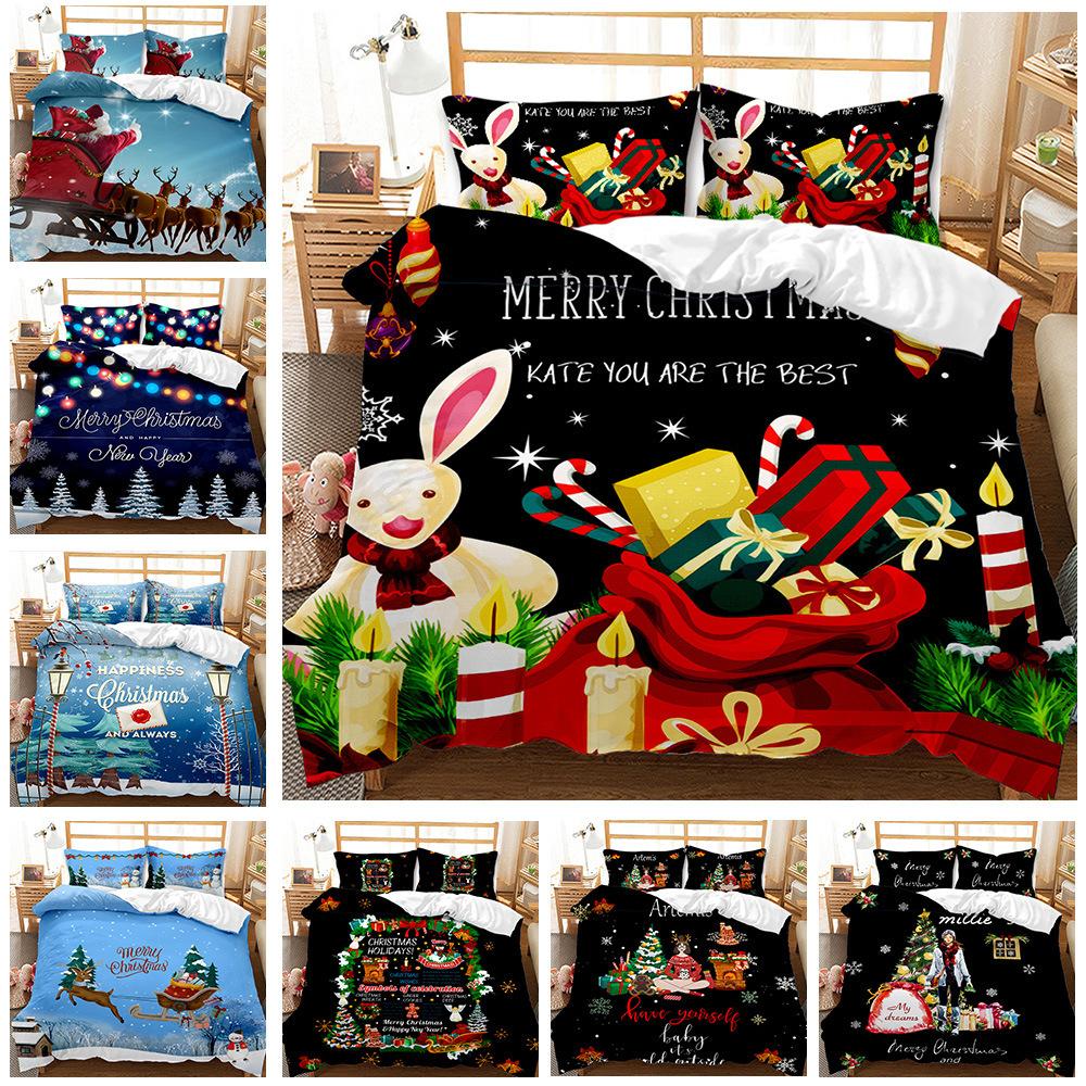 Christmas Day Quilt Cover Three-Piece 3D Digital Abrasive Printing Bedding Gift