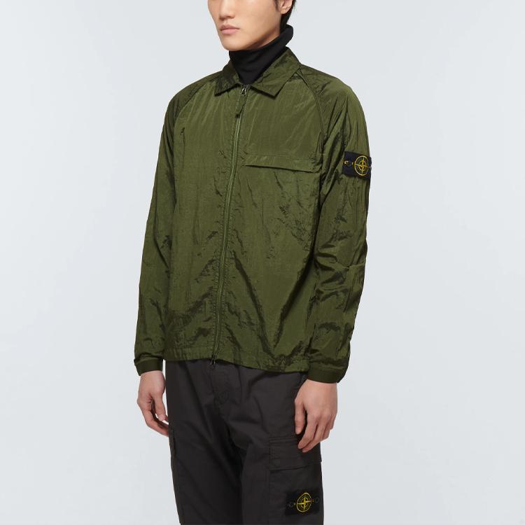STONE ISLAND Ss22 Metallic Nylon Shirt Jacket Autumn Men Jacket Military-Green 761512321-V0058