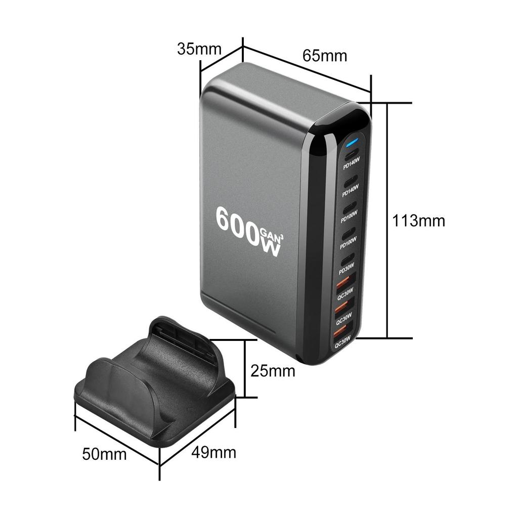 600W GaN Charger Hub Multi Ports QC PD USB C Fast Charging Station Adapter Compatible for IPhone 16/15/14 IPad MacBook Laptop