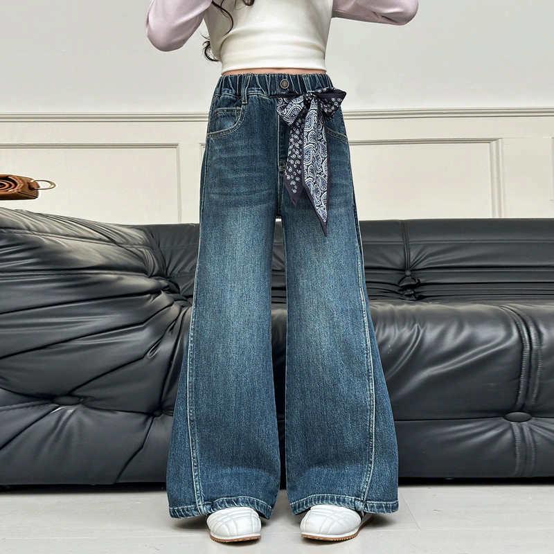 Girls' Korean Style Wide-Leg Trousers: Trendy Spring & Autumn Jeans for Junior High Students