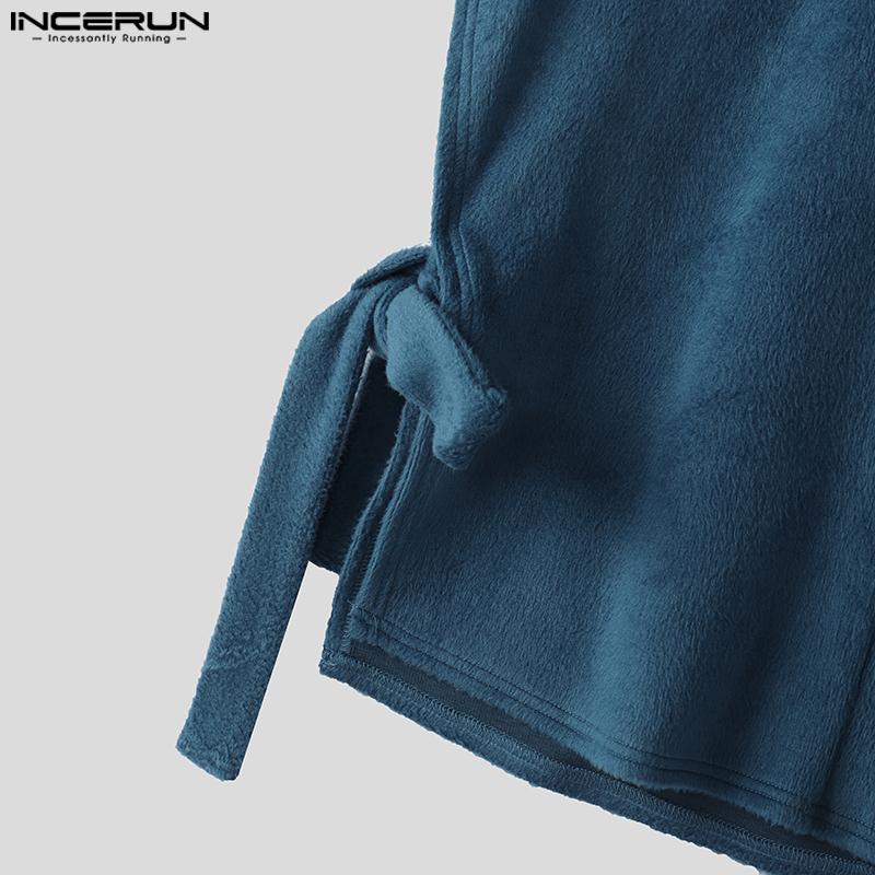INCERUN Summer Men Sleeveless Side Lace Up Furry Tank Tops Crop Vest