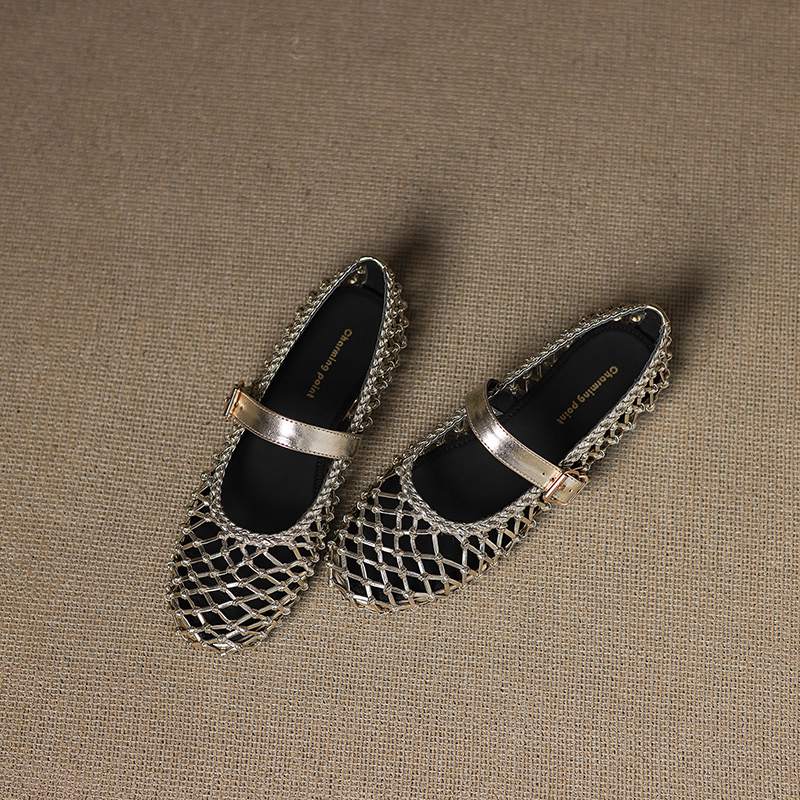 Krazing Pot Straw Weaving Mary Janes Summer Size 42 European Design Thick Flat with Women Women Round Toe Flats