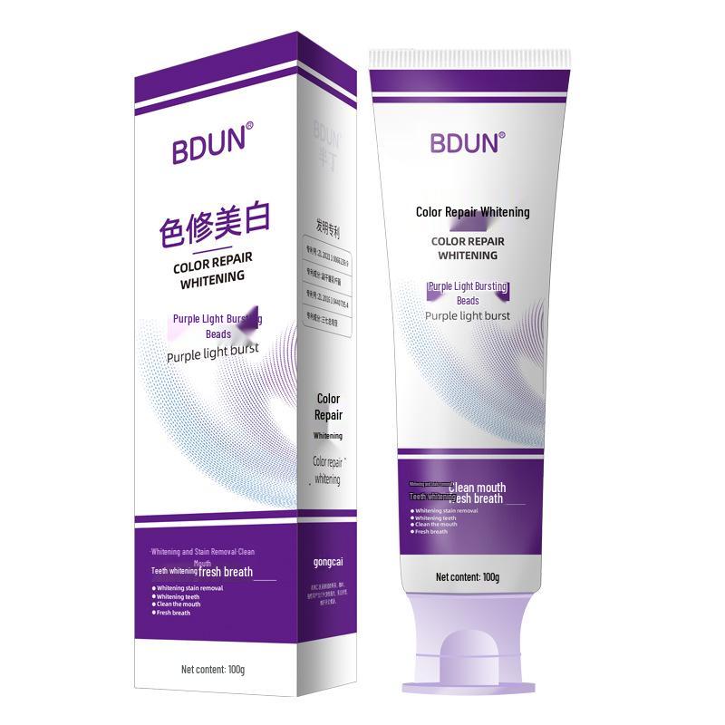 Purple Light Whitening Toothpaste - Bestseller No. 1, Removes Yellow Stains & Bad Breath, with Color Correction & Burst Beads