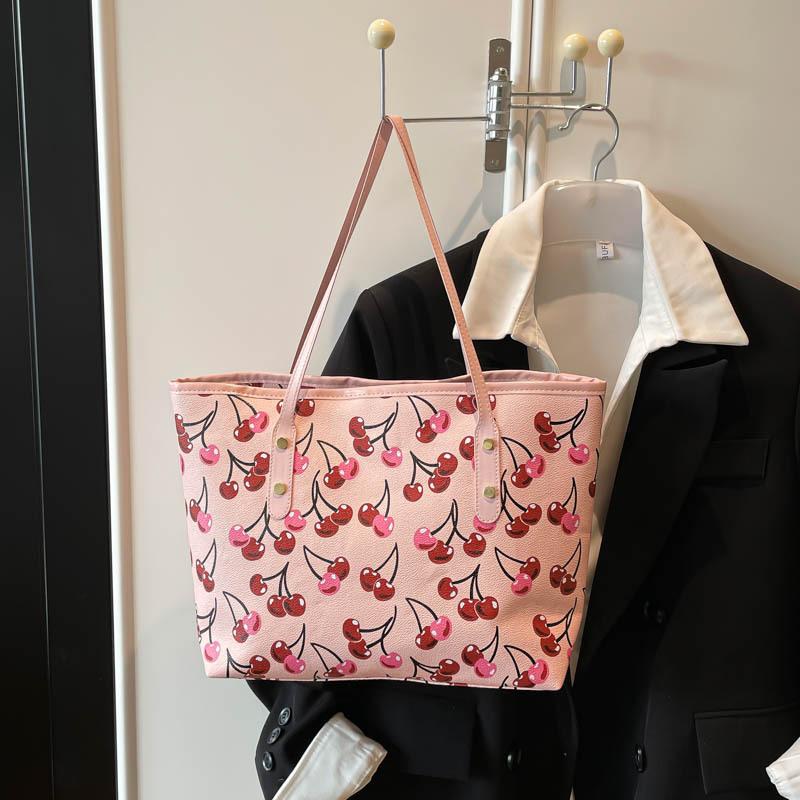 Cherry Print Large Capacity Casual Commute Women Single Shoulder Tote Bag