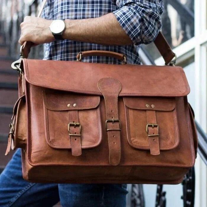 Laptop Bag Leather Genuine Messenger Briefcase Shoulder Men Vintage Satchel Men