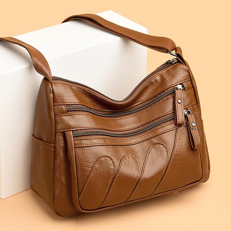 Geantă de umăr crossbody din piele moale cu buzunare multiple