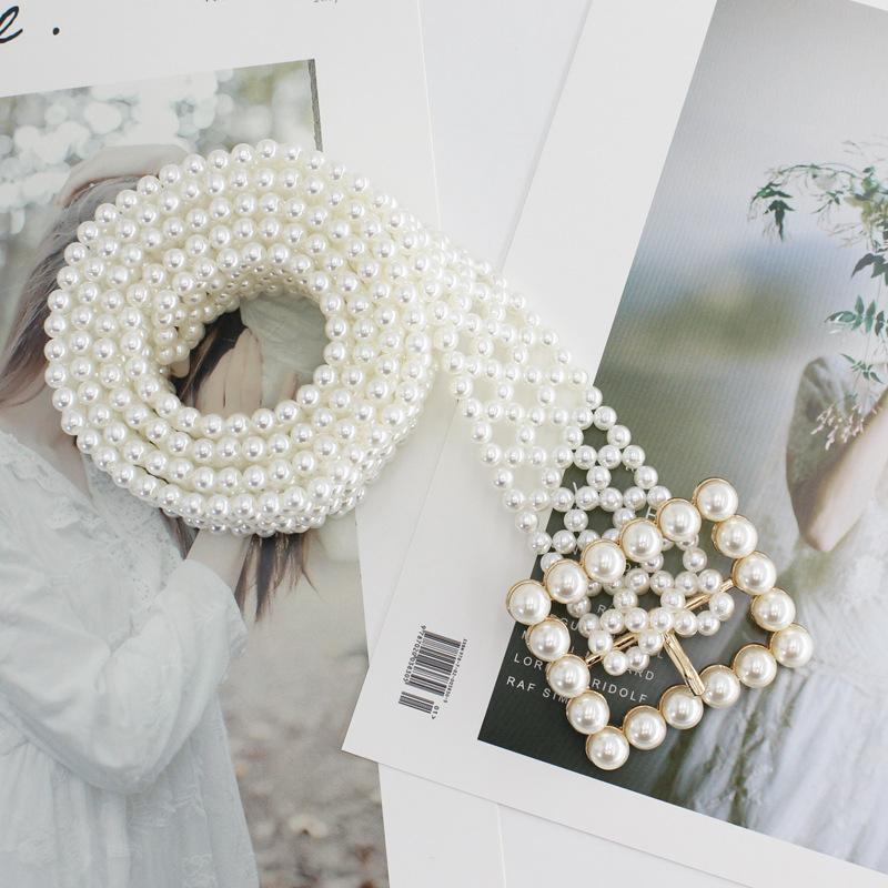 Mei Mary Women's Buckle Inlaid Pearl Girdle Decorative Dress Fishing Line Series Pearl Waist Chain