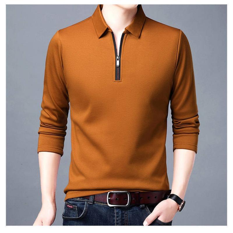 Long-sleeved T-shirt for Men, Youth Lapel Solid Color POLO Shirt for Men, Korean Style Autumn Casual Bottoming Shirt for Men, Polo Shirt
