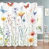Beautiful Flowers Shower Curtain for Bathroom Blue Floral Romantic Wildflower Plants Nature Scenery Home Decor Curtain with Hook