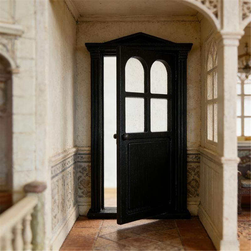 Retro Style 1/12 Scale Dollhouses Bathroom Classical Door Bathroom For DIY Room Decorations