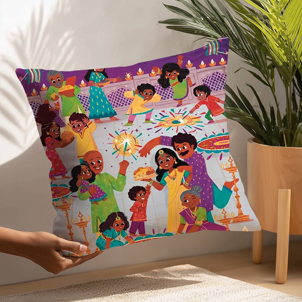 Diwali Festival Pillow Case Plush Fabric Soft  Pillowcase Double Sided Print Cushion Cover Household Gifts