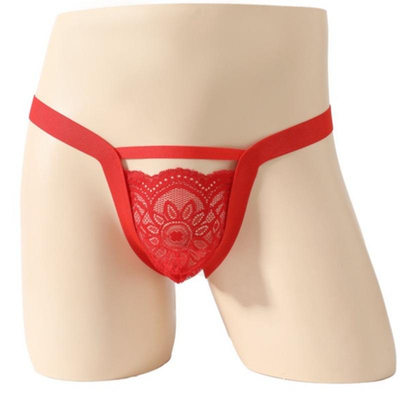 Floral Lace Sissy Pouch Panties Men Hollow Butt Jockstrap Thong G-String Crossdresser See Through Lingerie U Convex Underpant