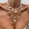 2-Piece Imitation Pearl Flower Love Butterfly Sun Geometric Necklace Temperament Item Decoration