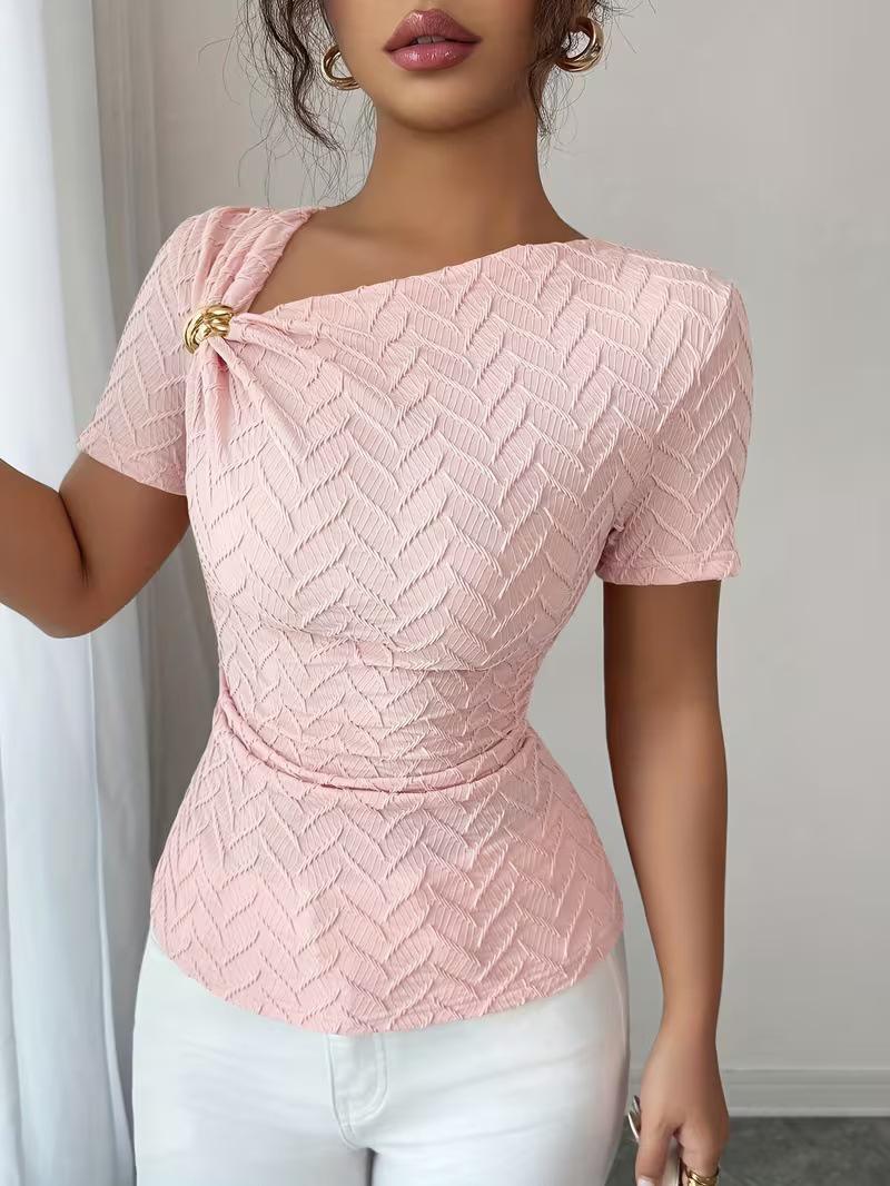 Европейская женская асимметричная облегающая футболка с металлической отделкой Small