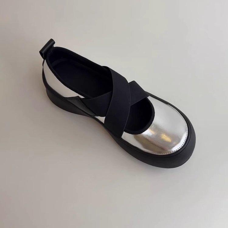 Retro with skirt, black small leather shoes, women's muffin, Mary Jane shoes, sports and leisure shoes, platform height-increasing ballet shoes