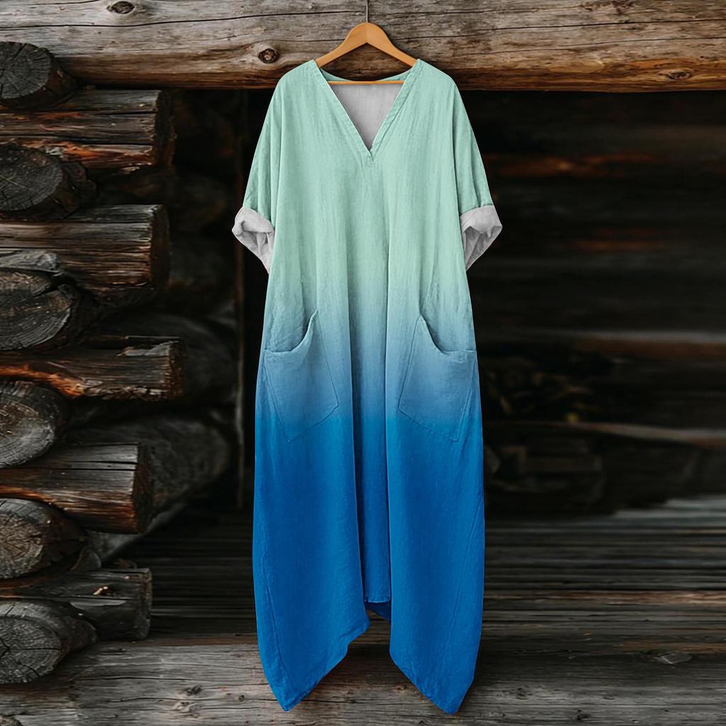 Abito da Donna Casual Svasato Scollo a V Vacanza Boho Spiaggia Vestito Estivo