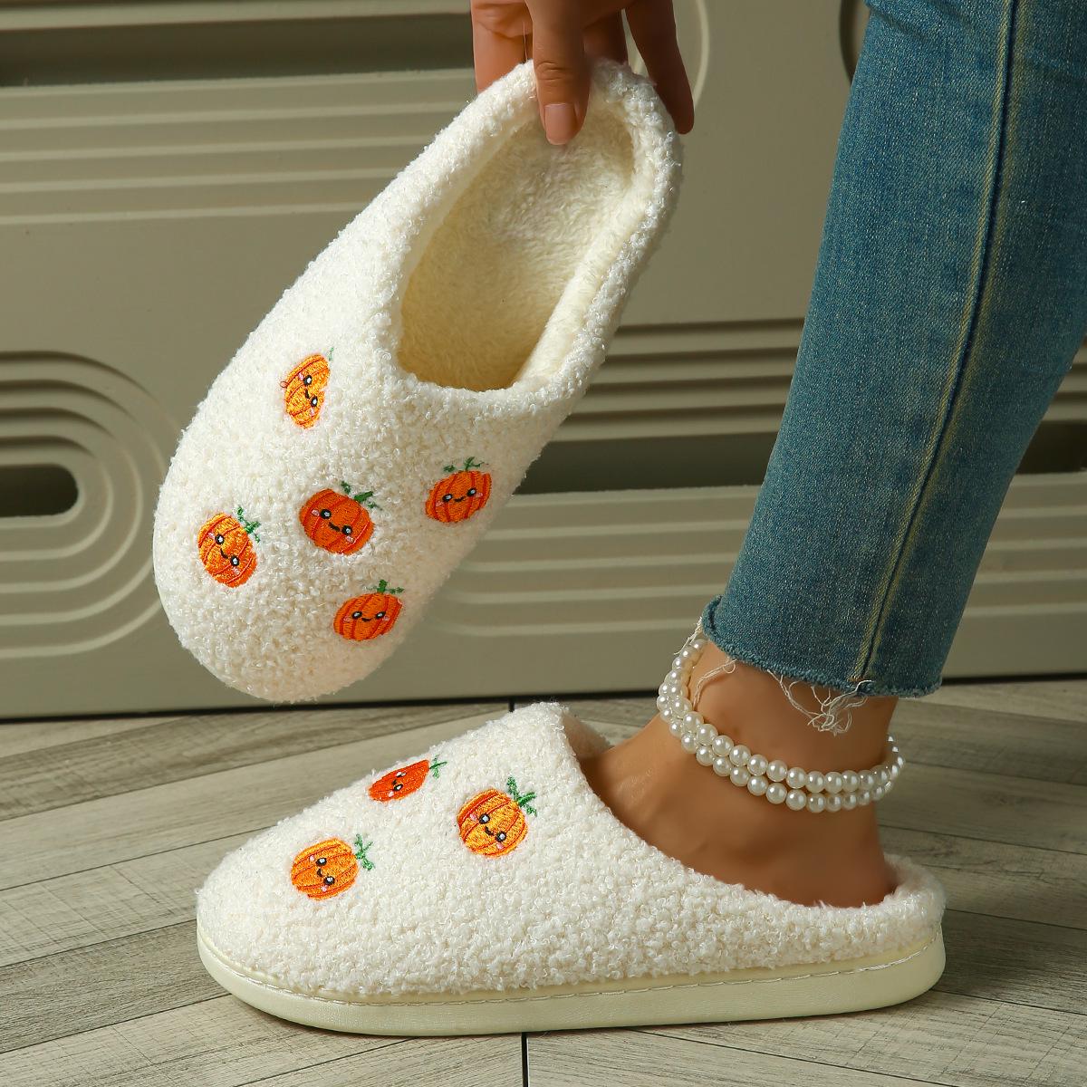

Halloween Pumpkin Cartoon Winter Slippers for Couples - Cozy Cotton with Thick Non-Slip Soles for Men and Women M