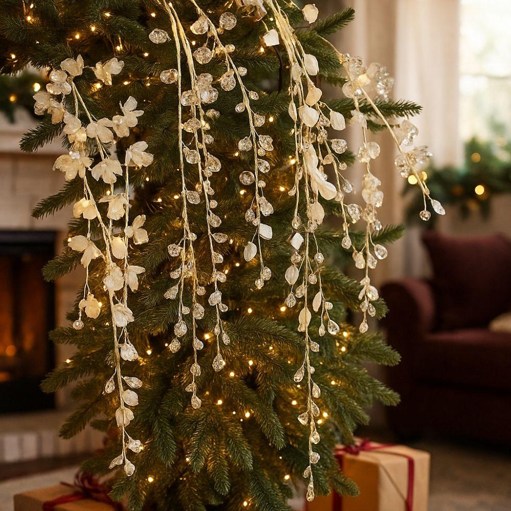 Realistic Artificial Christmas Branches 35-40cm Imitation Pearl Chain  Room Decoration