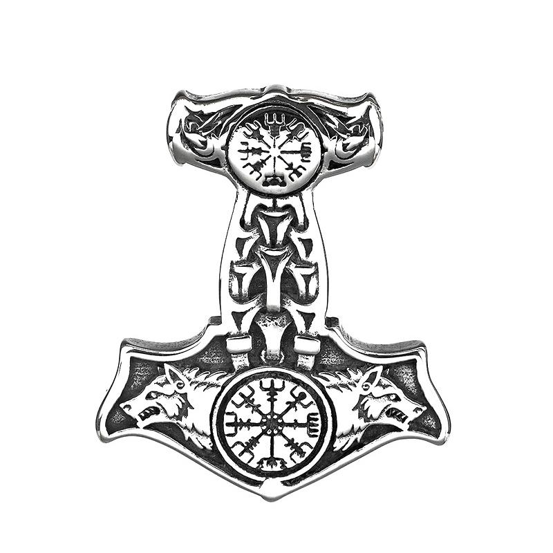 Vikings Thor Hammer Pendant Stainless Steel Mjolnir Necklace Nordic Rune Vegvisir Jewelry Popular Norse Scandinavian