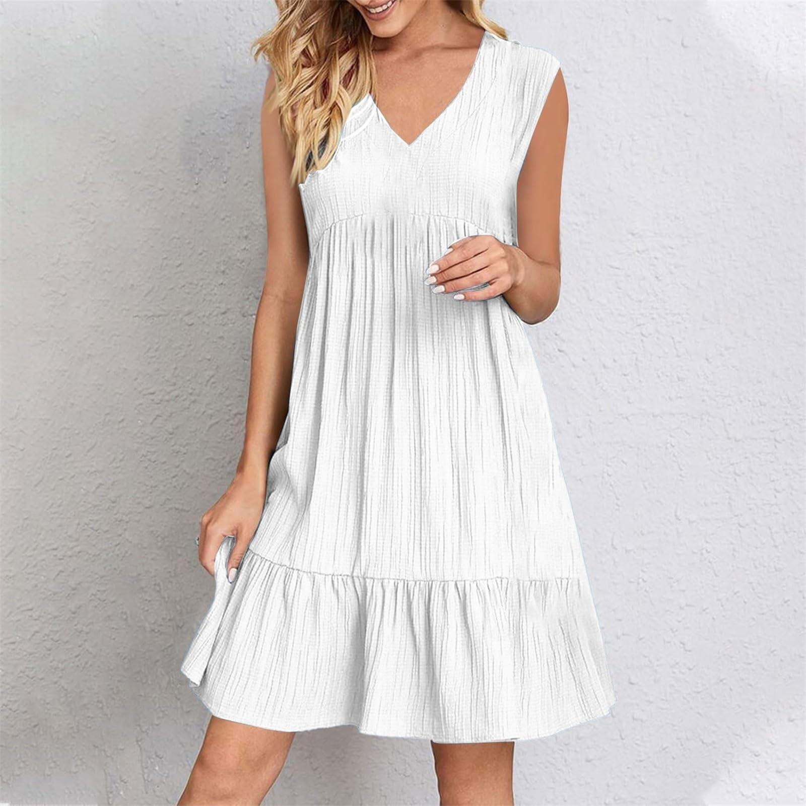 

Жіноча повсякденна та модна сукня однотонного кольору, вільна сукня без рукавів з підкресленою талією XL білий