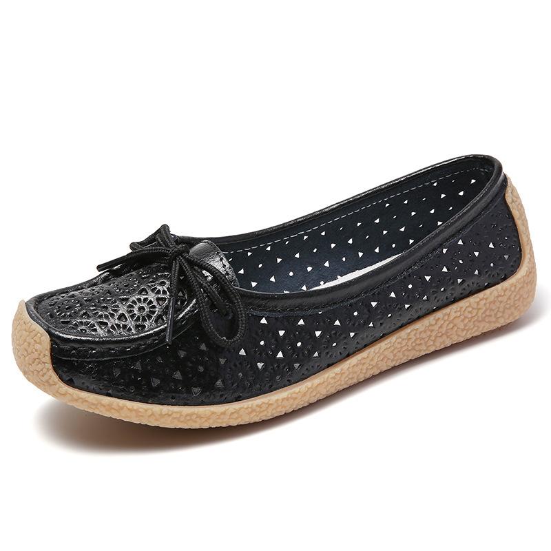 

Новые женские туфли на мягкой подошве из воловьей кожи, обувь для мам, летние туфли на плоской подошве для отдыха, туфли-бобы 40 чёрный