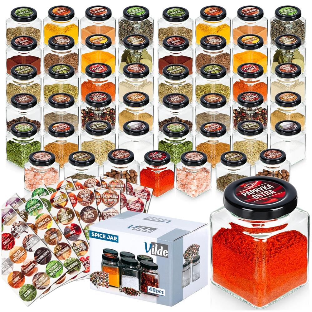 Glass spice container 100 ml 48 pcs + 180 stickers