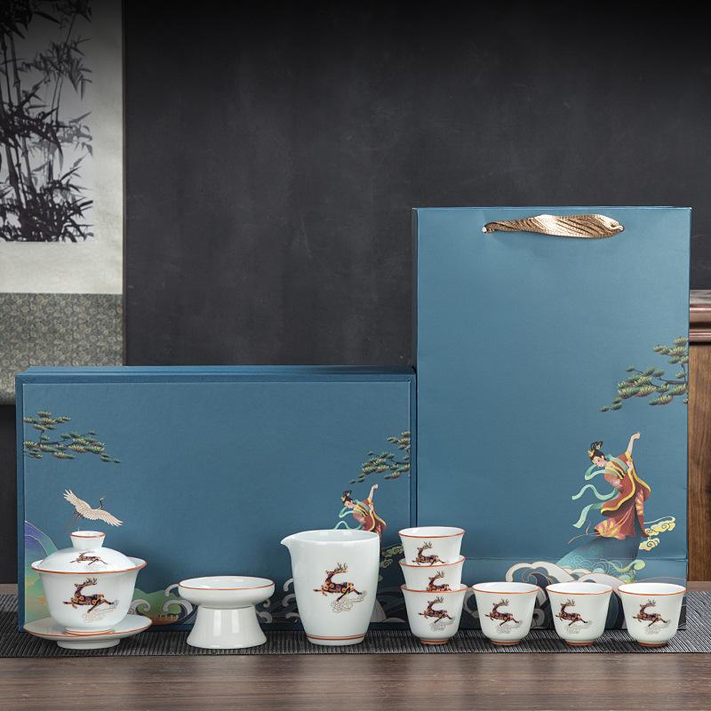 Kung Fu tea set commercial blue and white porcelain simple teacup ceramic tea cover bowl gift box business gift